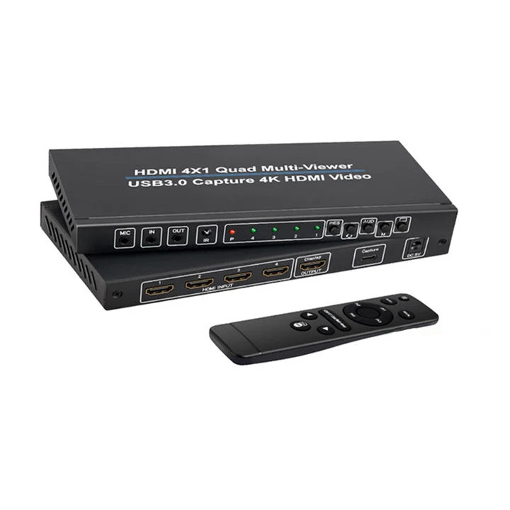 HDMI Multiviewer Switch HDMI 4X1Quad Multi- viewer USB3.0 จับภาพ 4K รองรับวิดีโอ HDMI 4K 1080p 10 โหมดการดู