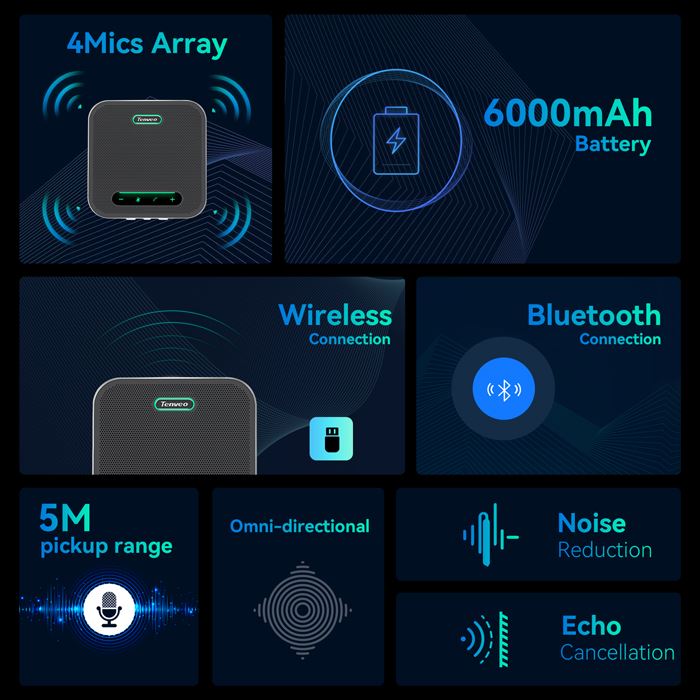 Wireless USB Microphone With 4x Mics And 360° Pick Up USB Video Conference Speakerphone For Meeting factory